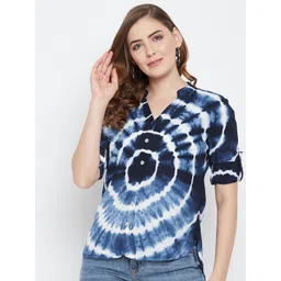 Ruhaans Blue Women Rayon Tie & Dye Shirt-picture-34