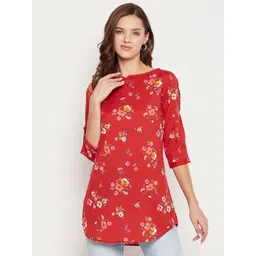 Ruhaans Boat Neck Floral Printed Longline Top-picture-24