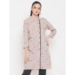 Ruhaans Printed Mandarin Collar Roll-Up Sleeves A-Line Kurta-picture-27