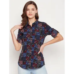 Ruhaans Women Blue Classic Floral Printed Casual Shirt-picture-14