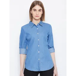 Ruhaans Women Blue Classic Regular Fit Faded Casual Shirt-picture-18