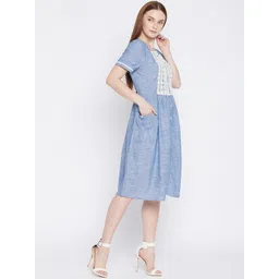 Ruhaans Women Blue Ethnic Motifs Cashmere A-Line Dress image 3