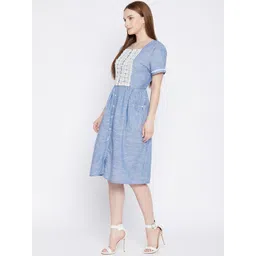 Ruhaans Women Blue Ethnic Motifs Cashmere A-Line Dress image 4