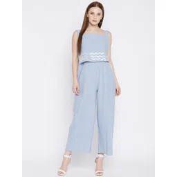 Ruhaans Women Blue Solid Cotton Chambray Embroidered Jumpsuit-picture-11