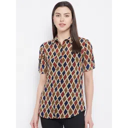 Ruhaans Women Brown & Blue Classic Printed Casual Shirt-picture-30