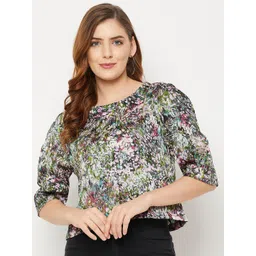 Ruhaans Women Green Print Crop Top-picture-18