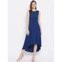 Ruhaans Women Navy Blue Self Design A-line Dress-picture-21