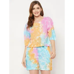 Ruhaans Women Pink & Yellow Tie & Dyed Co-Ords Set-picture-27