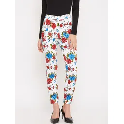 Ruhaans Women White & Blue Floral Printed Ankle-Length Treggings-picture-29