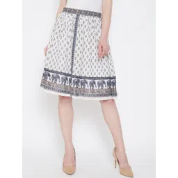 Ruhaans Women White & Navy Blue Georgette Printed With Cotton Lining A-Line Skirt-picture-35