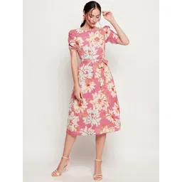 Ruhaans Women's   Floral Print Georgette Sheath Midi Dress-picture-21