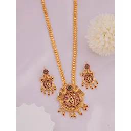 Rujve Jewellery Gold Plated Stone Studded & Beaded Jewellery Set-picture-29