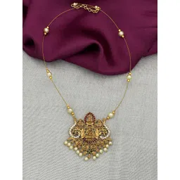 Rujve Jewellery Gold-Plated Stone Studded & Beaded Lakshmi Goddess Necklace-picture-34
