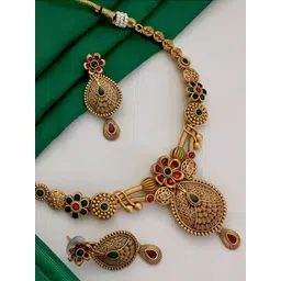 Rujve Jewellery Gold-Plated Stone-Studded Jewellery Set-picture-28