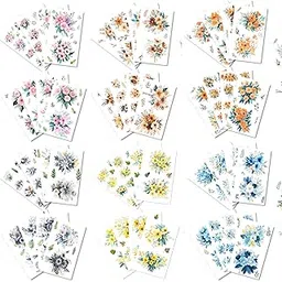 rukis Watercolor Flower Stickers - 6 Light Cool Colored Self Adhesive Floral Stickers (Light Blue, Pink, Yellow, Orange, Brown, Grey), Large Size Watercolor Style, 350+ Pcs, Economical Pack-picture-12