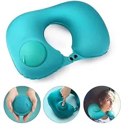 Rukshv Portable Push Type Automatic Inflatable U-Shaped Pillow Neck Rest Travel Press Button Neck Pillow for Outdoor Travelling (Multicolour)-picture-34