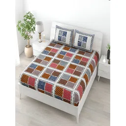 Runjhun Grey & White Floral Printed 144 TC Cotton Queen Bedsheet Set-picture-13