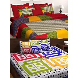 Runjhun Red & Yellow Ethnic Motifs 144 TC 2 Queen Bedsheet with 4 Pillow Covers-picture-33