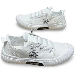 Runner Canvas Sneakers, Low-Top, White, Casual Style with Rubber Sole-picture-24