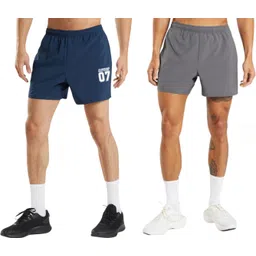running machine Pack of 2 Solid Men Dark Grey, Blue Sports Shorts-picture-12