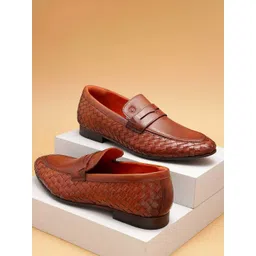 Ruosh Men Textured Leather Formal Penny Loafers-picture-42