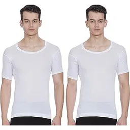 rupa frontline Men's Cotton Solid White Round Neck Half Sleeve Vest - Pack of 2 (#FL-Air-White-RNS-90cm) image 1