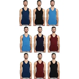 rupa frontline Men's Cotton Plain/Solid Sleeveless Vest - Pack of 9 (#FL-RN) (Color May Vary)-picture-49