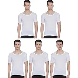 rupa frontline Men's Cotton Solid White Round Neck Half Sleeve Vest - Pack of 5 (#FL-Air-White-RNS-80cm)-picture-22