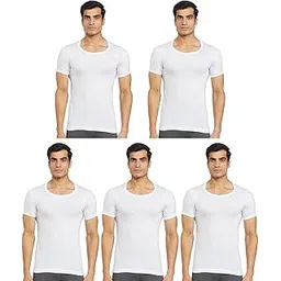 rupa frontline Men's Cotton Solid White Round Neck Half Sleeve Vest - Pack of 5 (#FL-Sky-White-RNS-80cm)-picture-18