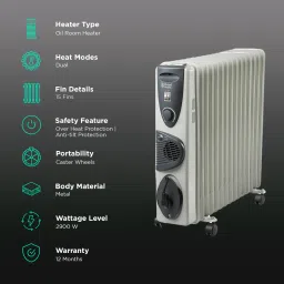 Russell Hobbs ROR15F 2900W Oil Filled Radiator Room Heater with 15 Fins (Anti Tilt Protection image 3
