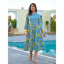 RUSTICWEAVE Women Floral Print A-Line Midi Dress-picture-21