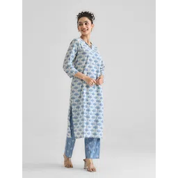 Rustorange Floral Printed Pure Cotton Straight Kurta with Trousers-picture-17