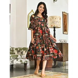 Rustorange Green Floral A-Line Dress-picture-35