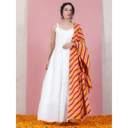 Rustorange White A Line Kurta With Dupatta-picture-28