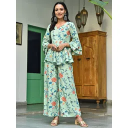 Rustorange Women Green Printed Top with Palazzos image 1