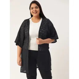 Rute Plus Size Women Black Self Design Longline Open Front Shrug-picture-38