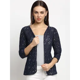 Rute Women Navy Blue Self Design Open Front Shrug-picture-17