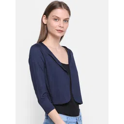 Rute Women Navy Blue Solid Open Front Shrug image 3