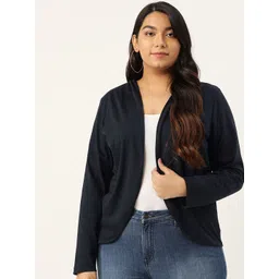 Rute Women Navy Blue Solid Plus Size Open Front Shrug-picture-11