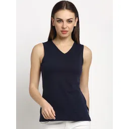 Rute Women Navy Blue Solid V-Neck T-shirt-picture-13