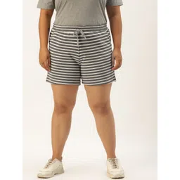 Rute Women Plus Size Charcoal Grey & White Striped Cotton Shorts-picture-10