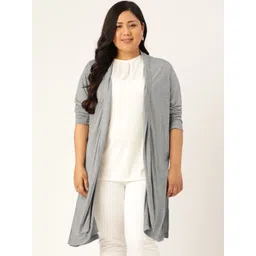 Rute Women Plus Size Grey Melange Cotton Solid Longline Open Front Shrug-picture-21