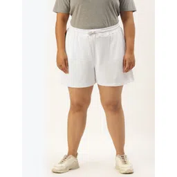 Rute Women Plus Size White Solid Cotton Shorts-picture-42