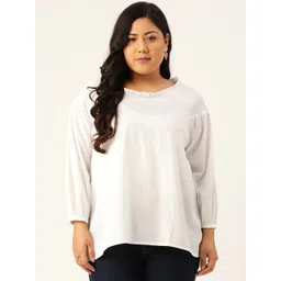 Rute Women Plus Size White Solid Smocked Crepe Top-picture-40