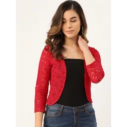Rute Women Red Self-Design Open Front Crop Lace Shrug-picture-21