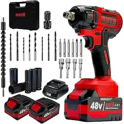 RUTH 4-in-1 Cordless Impact Wrench/Driver Drill, 850Nm, 48V, 2x5Ah Batteries | 1/2" Anvil, Variable Speed, LED | 30-Piece Kit: 5 Impact Sockets, 20 Bits, Fast Charger, Carry Case for Auto & Home Tools-image-43