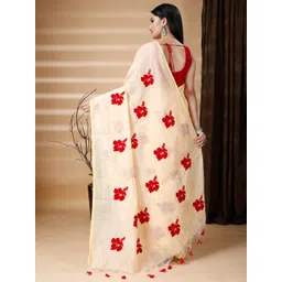 Ruuprekha Floral Embroidered Khadi Saree image 2