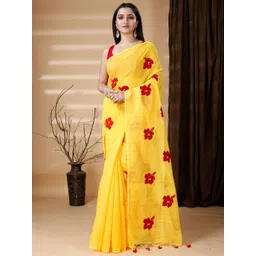 Ruuprekha Floral Embroidered Woven Design Khadi Saree-picture-13
