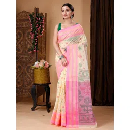 Ruuprekha Floral Printed Zari Pure Cotton Taant Saree-picture-36