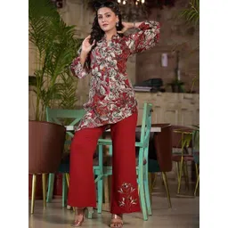 Ruvii Printed Mandarin Collar Top & Trousers Co-Ords Set-picture-16